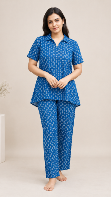 Night Suit - Blue small floral - Co-ords