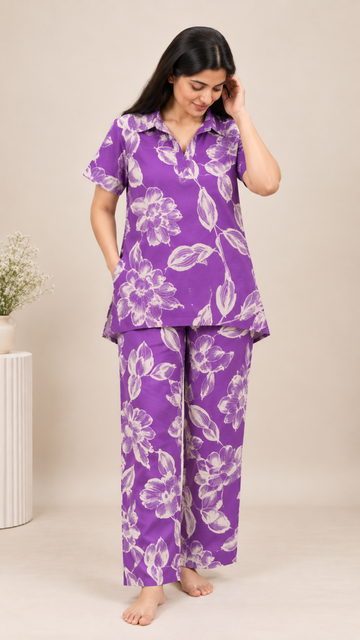 Night Suit - Purple Floral - Coords
