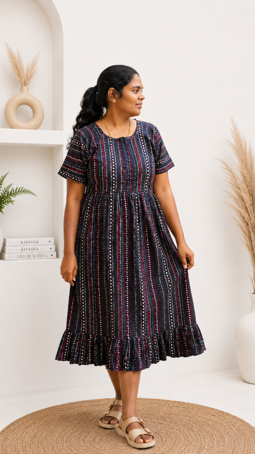 Frock nighty - Ajrak Prints striped