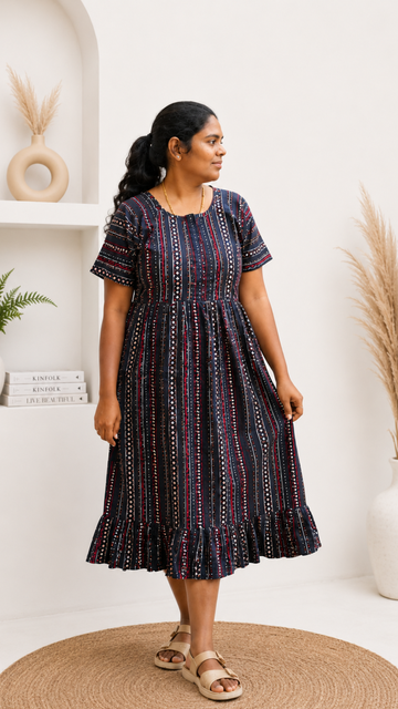 Frock nighty - Ajrak Prints striped