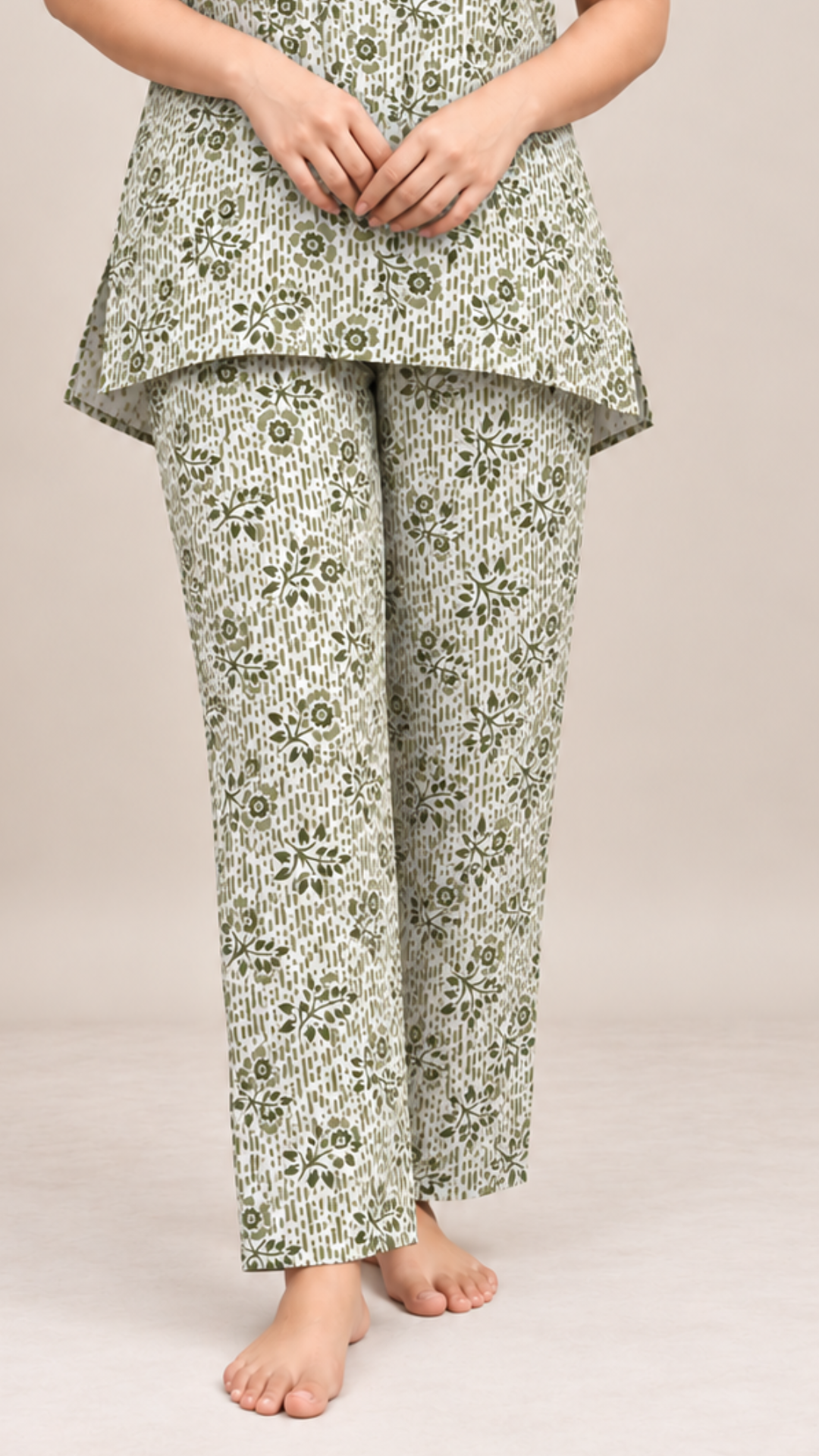 Night Suit -  Green Small Floral - Coords