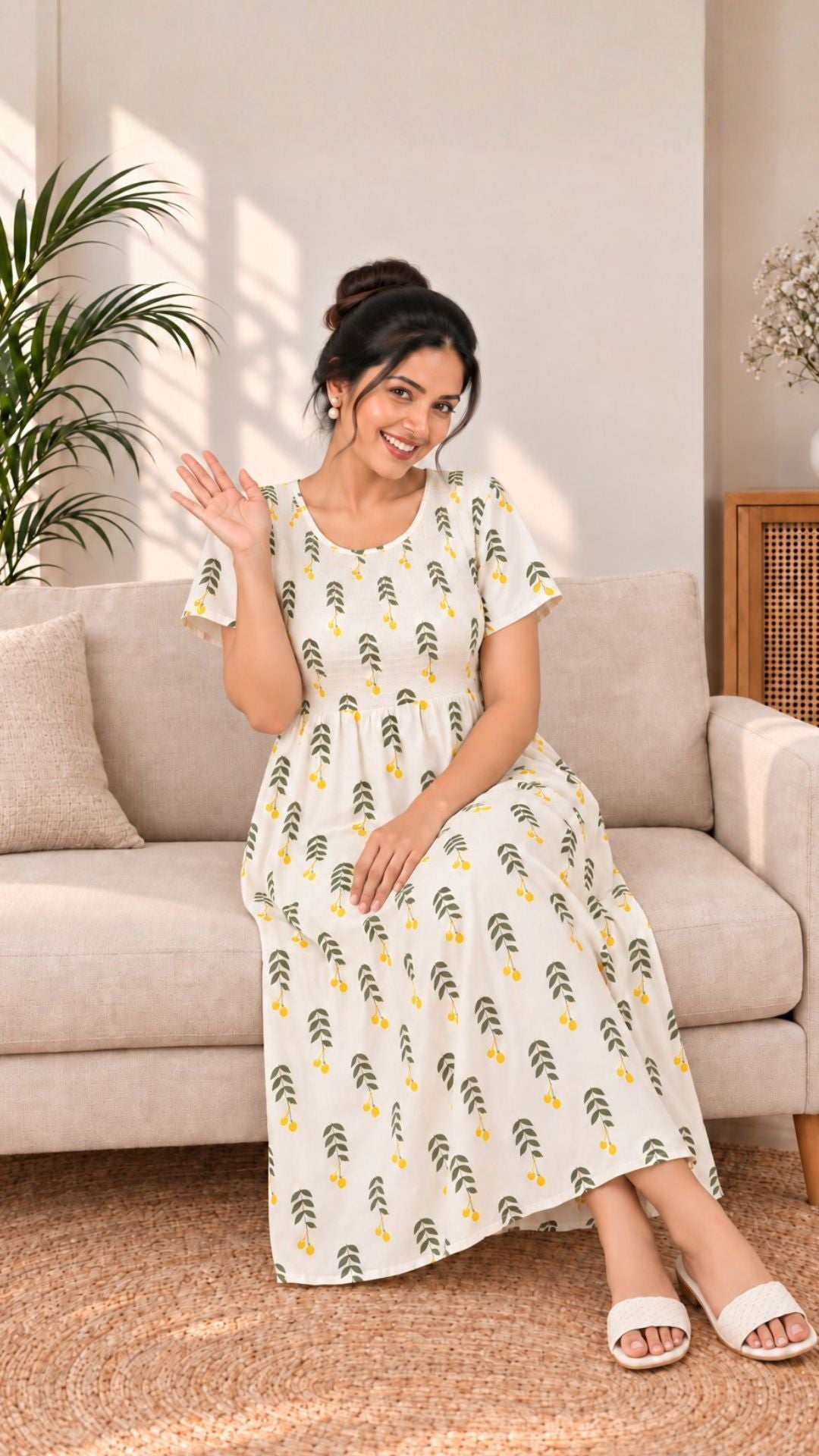 White blossom Smocking nighty