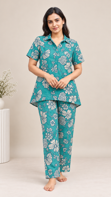 Night Suit - Turquoise Floral - Coords