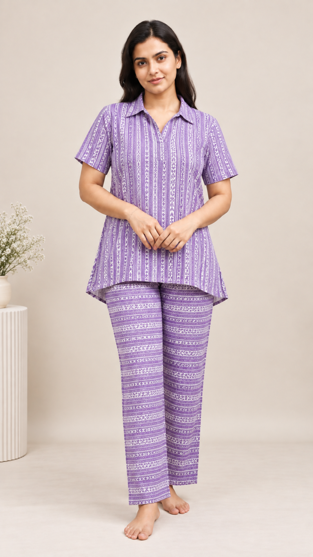Night Suit - Lavender Printed - Coords