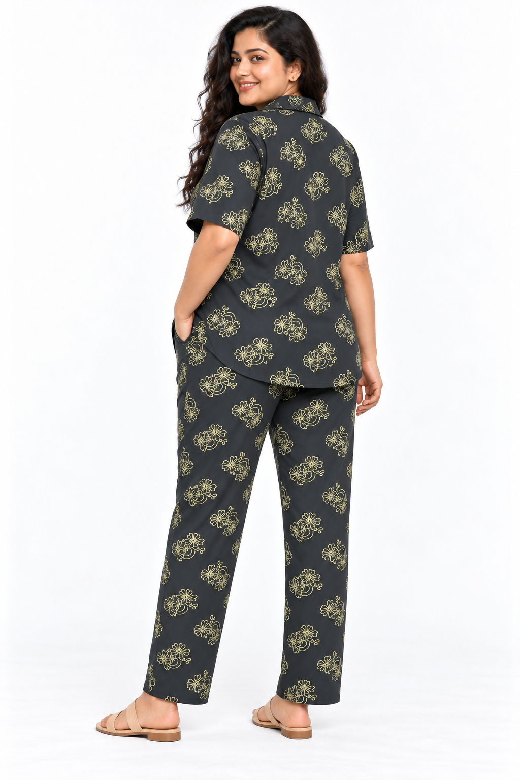 Charcoal floral - Night Suit