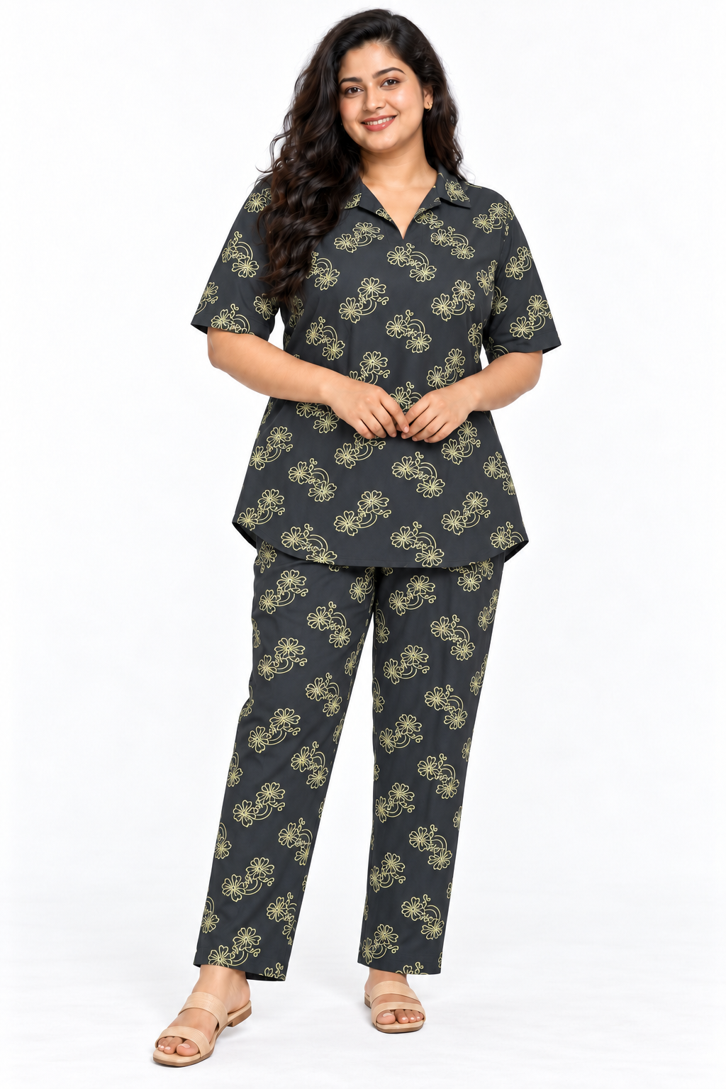 Charcoal floral - Night Suit