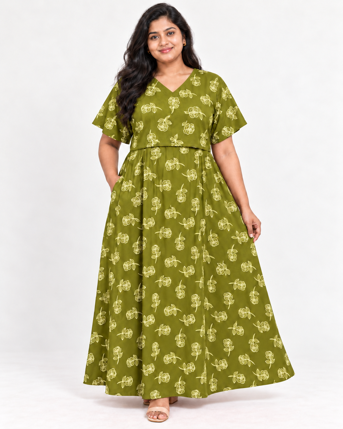 GREEN ROSE-TIEUP COVER FEEDING MAXI NIGHTY