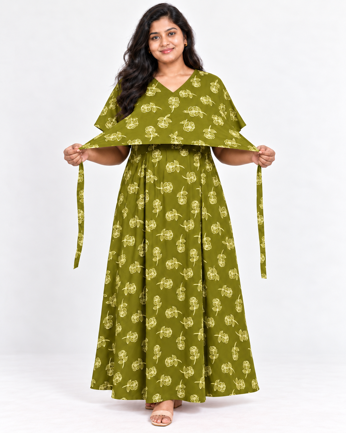 GREEN ROSE-TIEUP COVER FEEDING MAXI NIGHTY